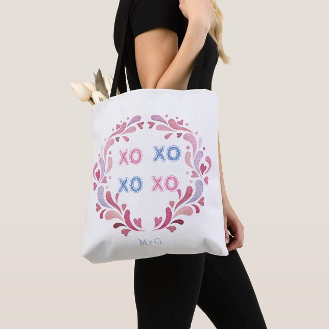 Ornamental Wreath Hearts XO XO Valentine's Day Tote Bag (Close Up)