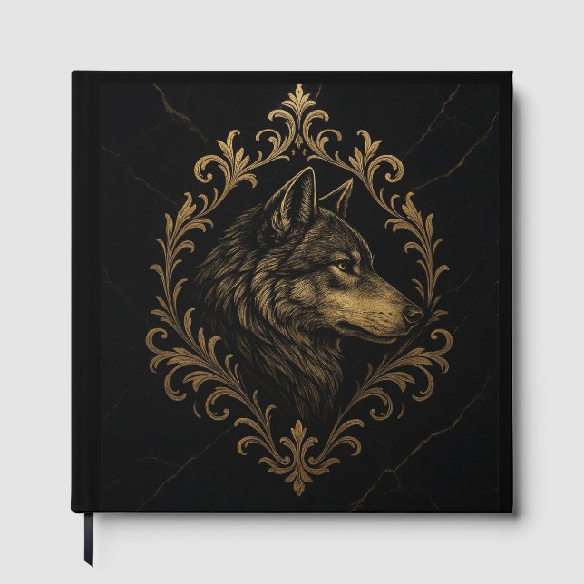 Ornamentaler Wolf in Goldtönen Guest Book (Front)