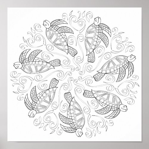 OrnaMENTALs 0026 Sea Turtle Splash Color Your Own Poster