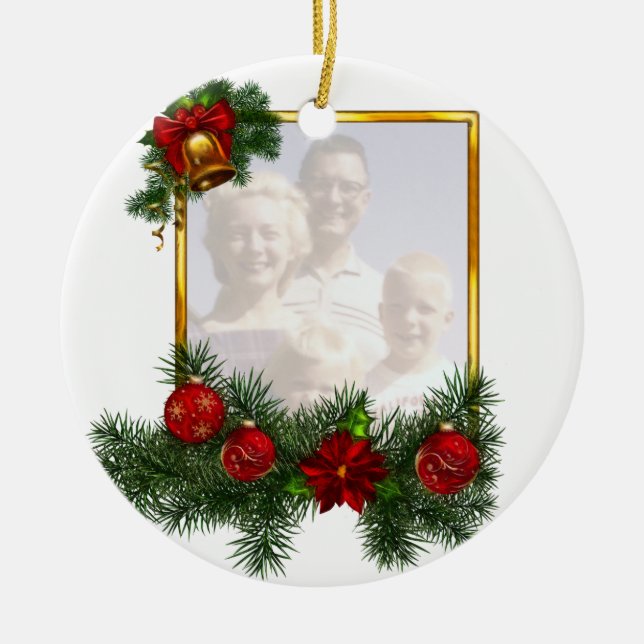 Ornamented Christmas Picture Frame Ceramic Ornament (Front)