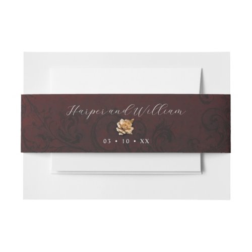 Ornamented gold rose wedding invitation belly band