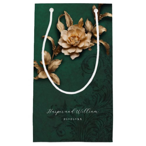 Ornamented golden foliage wedding small gift bag