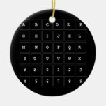 ABC|DEF
 GHIJKL
 M|N|OPQR
 STUVWX
 YZ0123
 456789  Ornaments
