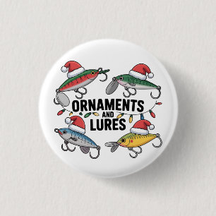 Ornaments and Lures Funny Christmas Santa Fishing  Button