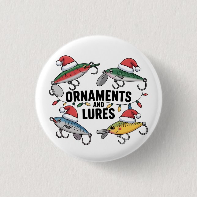 Ornaments and Lures Funny Christmas Santa Fishing  Button (Front)