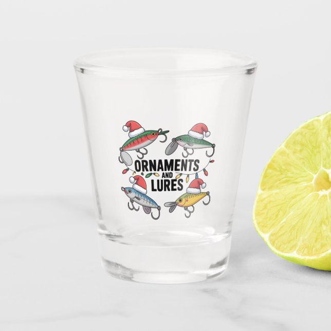 Ornaments and Lures Funny Christmas Santa Fishing  Shot Glass (Front)