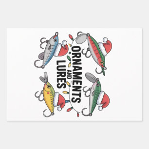 Ornaments and Lures Funny Christmas Santa Fishing Wrapping Paper Sheets