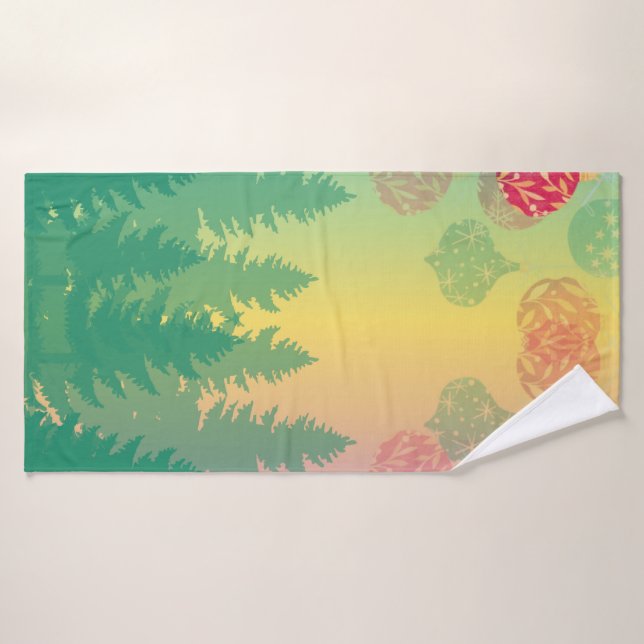 Ornaments and Pine Trees Northern Lights-Style Bath Towel Set (Bath Towel)