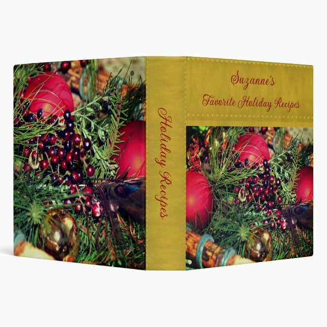 Ornaments Berries Christmas Personalized Recipe 3 Ring Binder (Background)