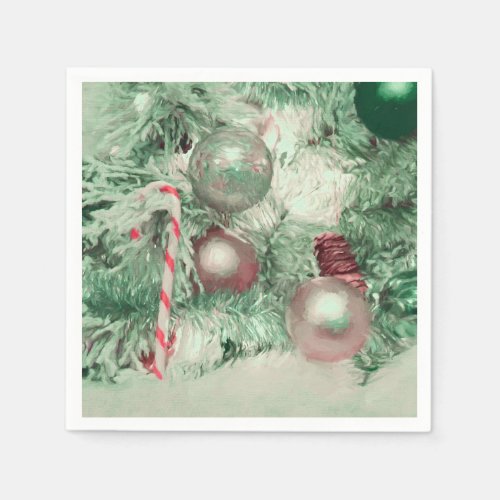 Ornaments Christmas Green Pink Holiday Tree Napkins