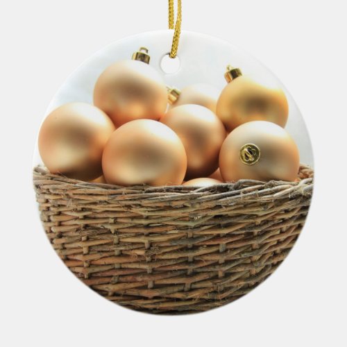 Ornaments in a wicker basket