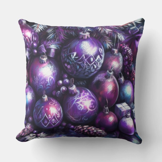 Ornaments in Shades of Purple Chalk Throw Pillow (Front)