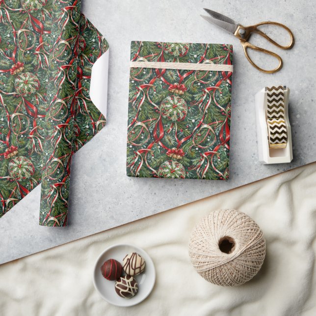 Ornaments in the Tree & Satin Ribbon Wrapping Paper (Crafts)
