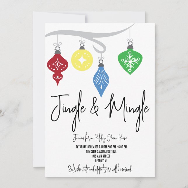 Ornaments Jingle & Mingle Holiday Open House Invitation (Front)