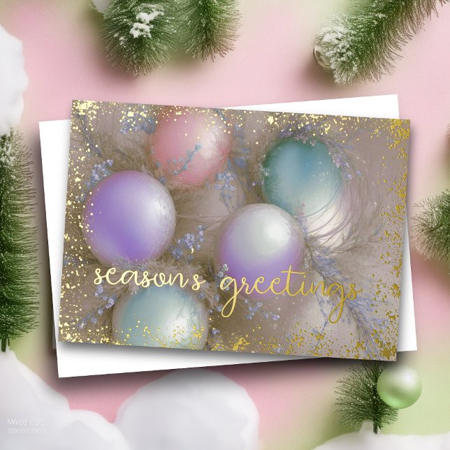 Ornaments Lavender, Peach Mint Champagne Foil Holiday Card (Creator Uploaded)