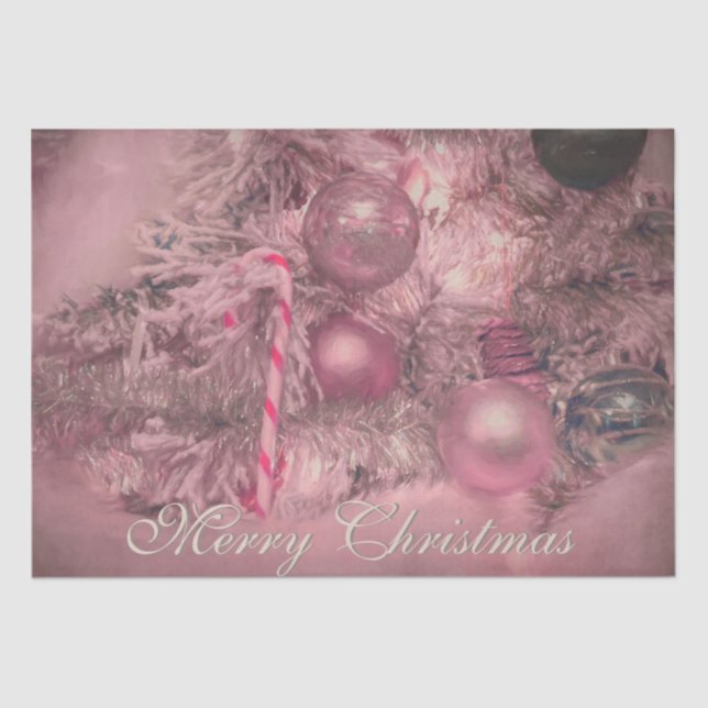 Ornaments Merry Christmas Pink Silver Holiday Tree Tissue Paper (Front)