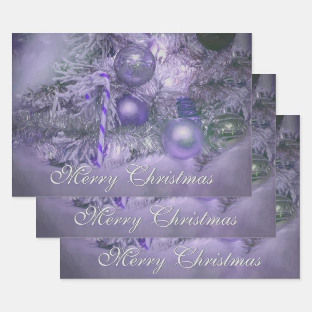 Ornaments Merry Christmas Purple Holiday Tree Wrapping Paper Sheets (Set)