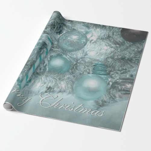 Ornaments Merry Christmas Teal Green Tree Holiday Wrapping Paper