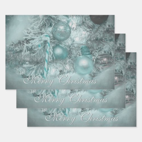 Ornaments Merry Christmas Teal Green Tree Holiday Wrapping Paper Sheets