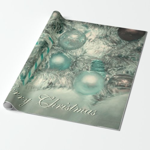 Ornaments Merry Christmas Tree Green Watercolor Wrapping Paper