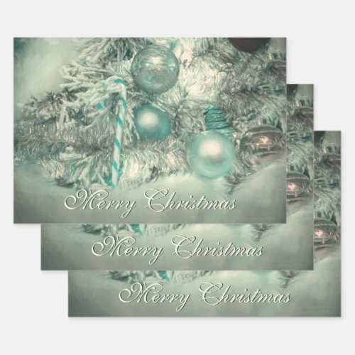 Ornaments Merry Christmas Tree Green Watercolor Wrapping Paper Sheets