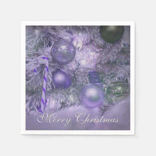 Ornaments Merry Christmas Tree Purple Holiday Napkins (Front)