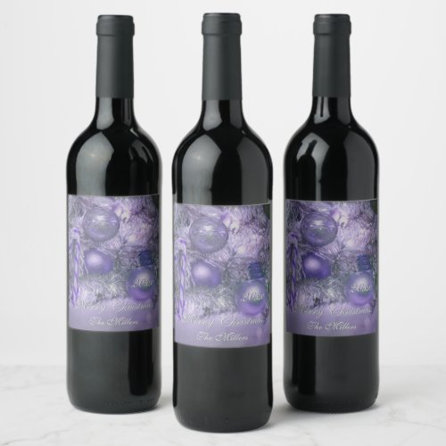 Ornaments Merry Christmas Tree Purple Holiday Wine Label