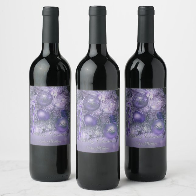 Ornaments Merry Christmas Tree Purple Holiday Wine Label (Bottles)