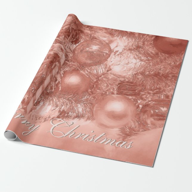 Ornaments Merry Christmas Tree Rose Gold Holiday Wrapping Paper (Unrolled)