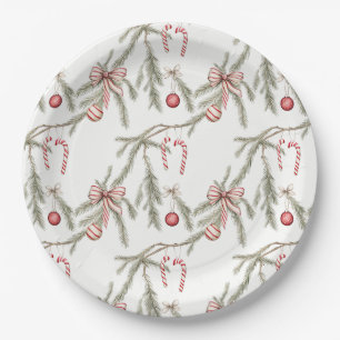 Ornaments Pine Candy Canes Festive Christmas Paper Plates