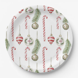 Ornaments Pine Candy Canes Festive Christmas Paper Plates