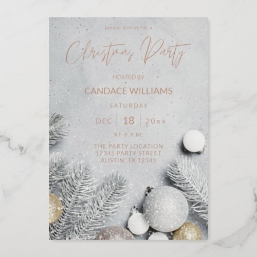 Ornaments  Pine Leaves Christmas Party Foil Invitation