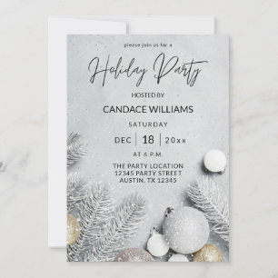 Ornaments & Pine Leaves Holiday Party Invitation