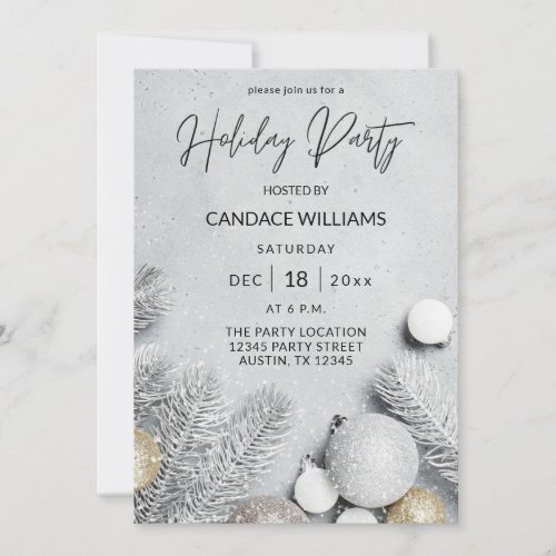 Ornaments  Pine Leaves Holiday Party Invitation