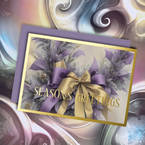 Ornaments Satin Ribbon Evergreen Lavender Gold Foil Holiday Card
