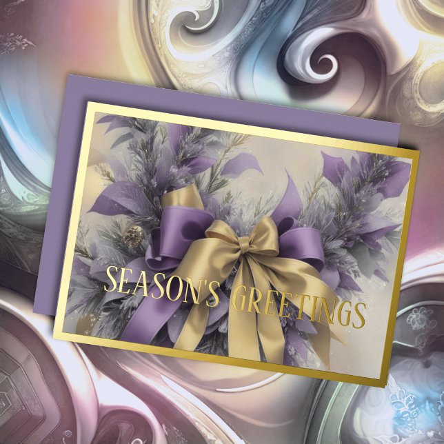 Ornaments Satin Ribbon Evergreen Lavender Gold Foil Holiday Card (Creator Uploaded)