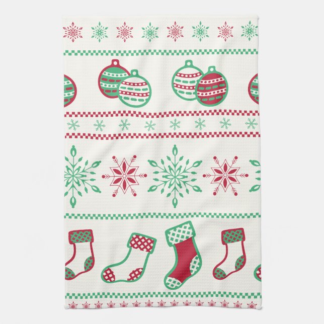 Ornaments, Stockings and Snowflakes Kitchen Towel (Vertical)