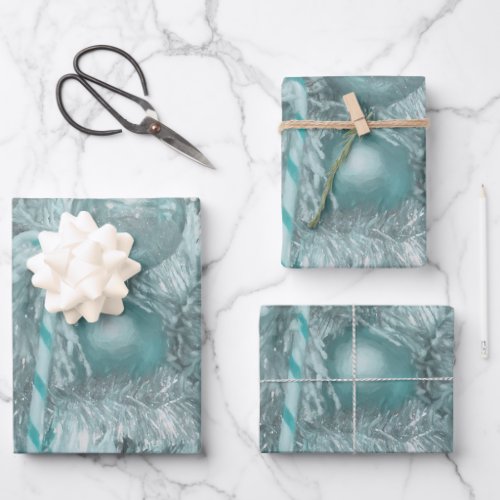 Ornaments Teal Green Christmas Holiday Tree Wrapping Paper Sheets