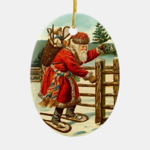 Ornaments Vintage Santa Claus Snowshoes Christmas