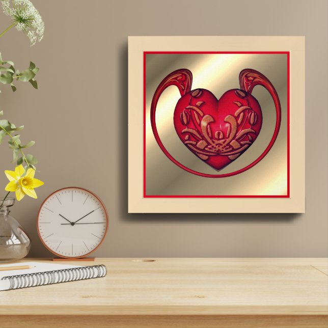 Ornate Abstract Red Heart Framed Art (Table Top)