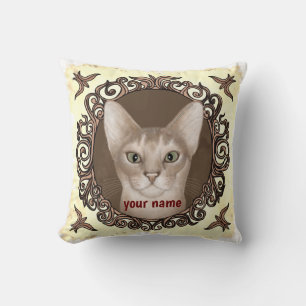 Ornate Abyssinian Cat   Throw Pillow