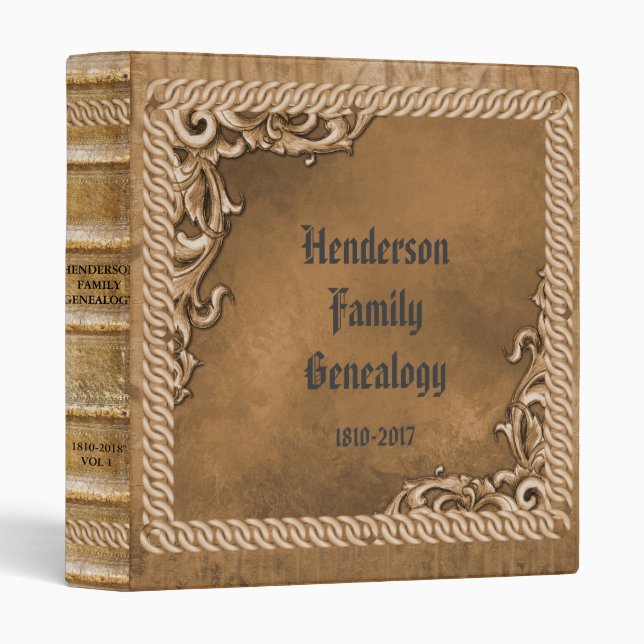 Ornate Aged Family Tree Genealogy 3 Ring Binder (Front/Spine)