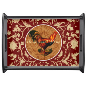 Ornate and Elegant Pattern Country Rooster Serving Tray