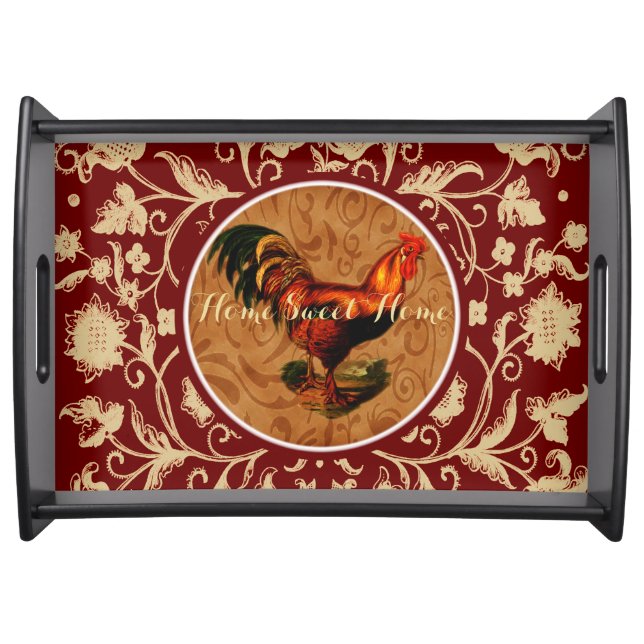 Ornate and Elegant Pattern Country Rooster Serving Tray (Front)