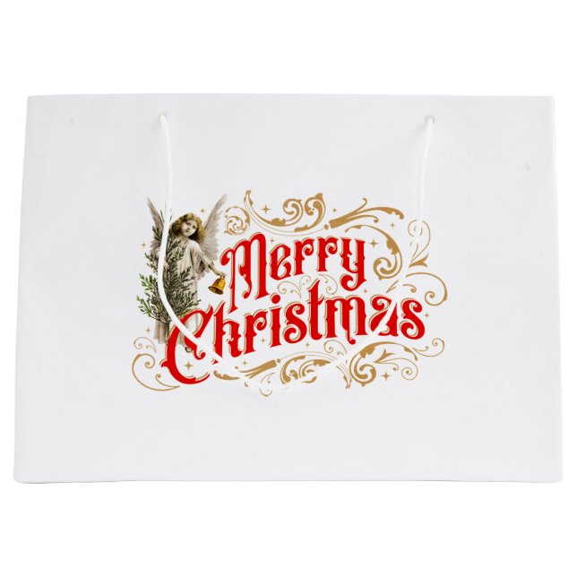 Ornate Angel-Merry Christmas-Retro Large Gift Bag (Front)
