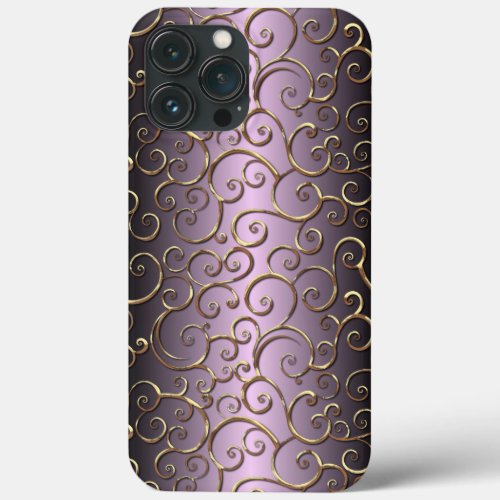 Ornate Antique Baroque Faux Gold Swirl Art Pattern iPhone 13 Pro Max Case