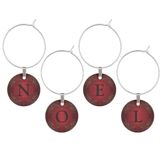 Ornate Antique Red and Gold Monogram Wine Charm (Staggered)