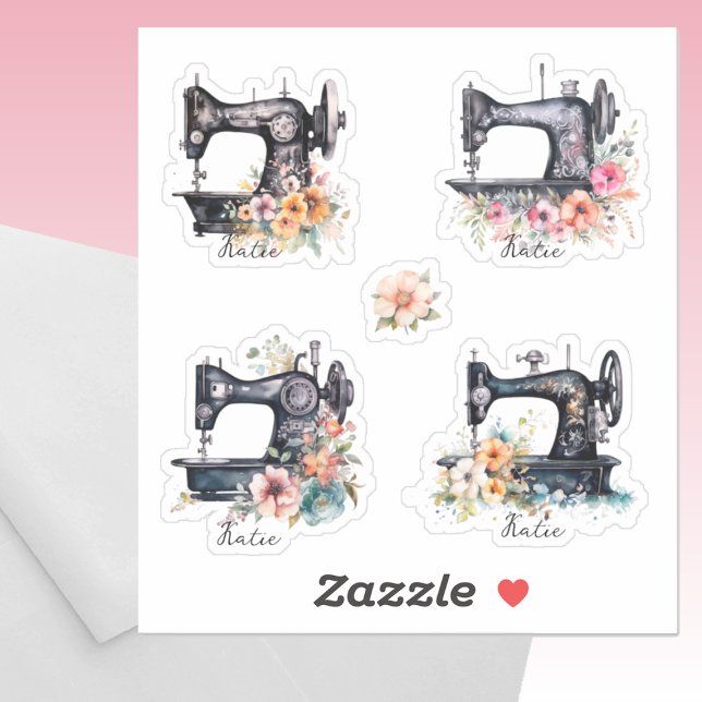Ornate  Antique Sewing Machines with Flowers Sticker (Creator Uploaded)