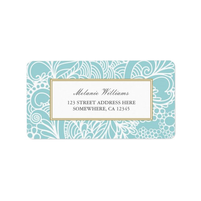 Ornate Aqua Blue Floral Address Labels (Front)