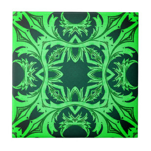 Ornate Arabesque Pattern - Emerald Green Ceramic Tile